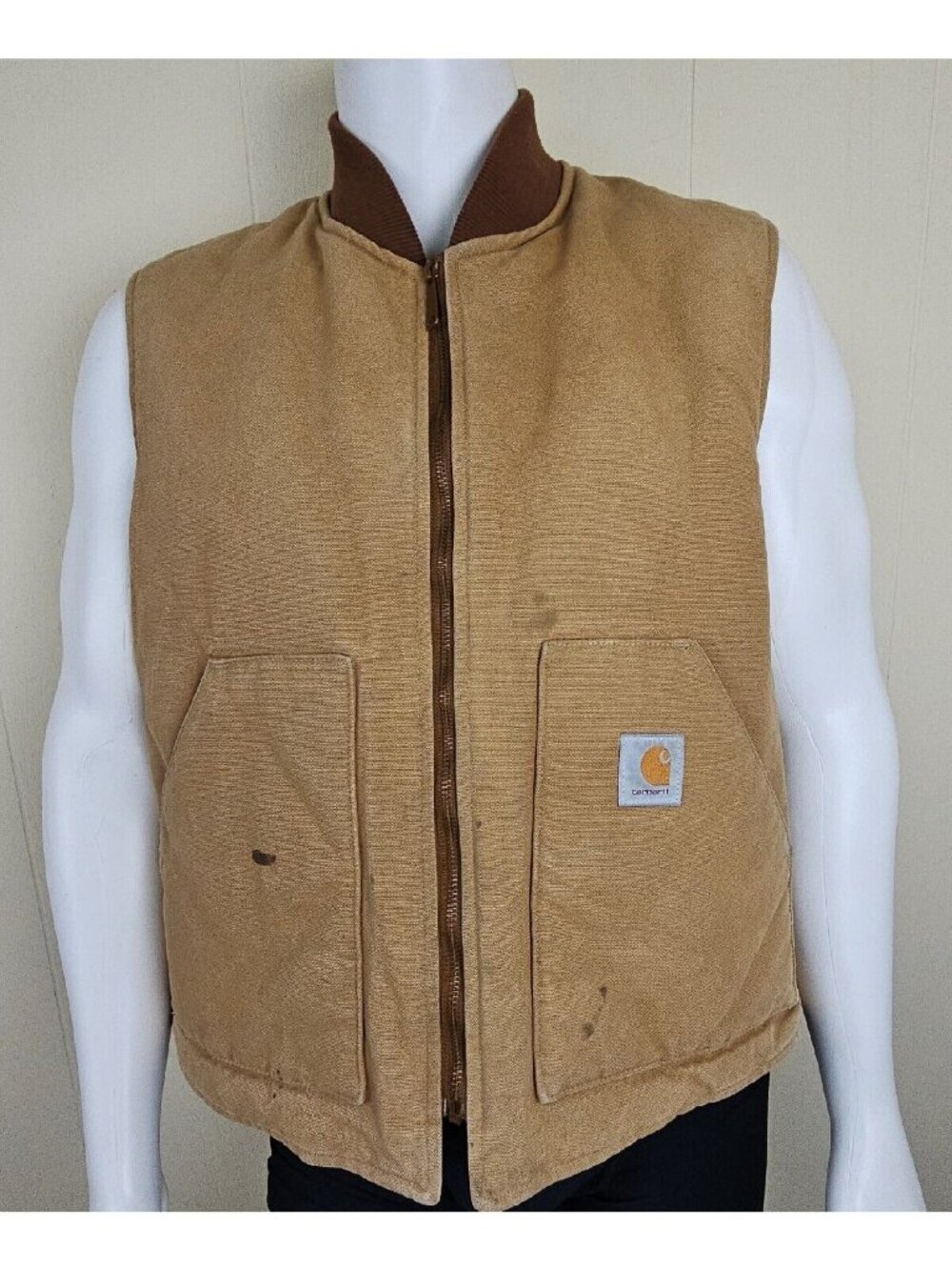 90s Carhartt 6SV BRN Sandstone Vest Mens XL Arctic Duck Canvas Side Elastic USA